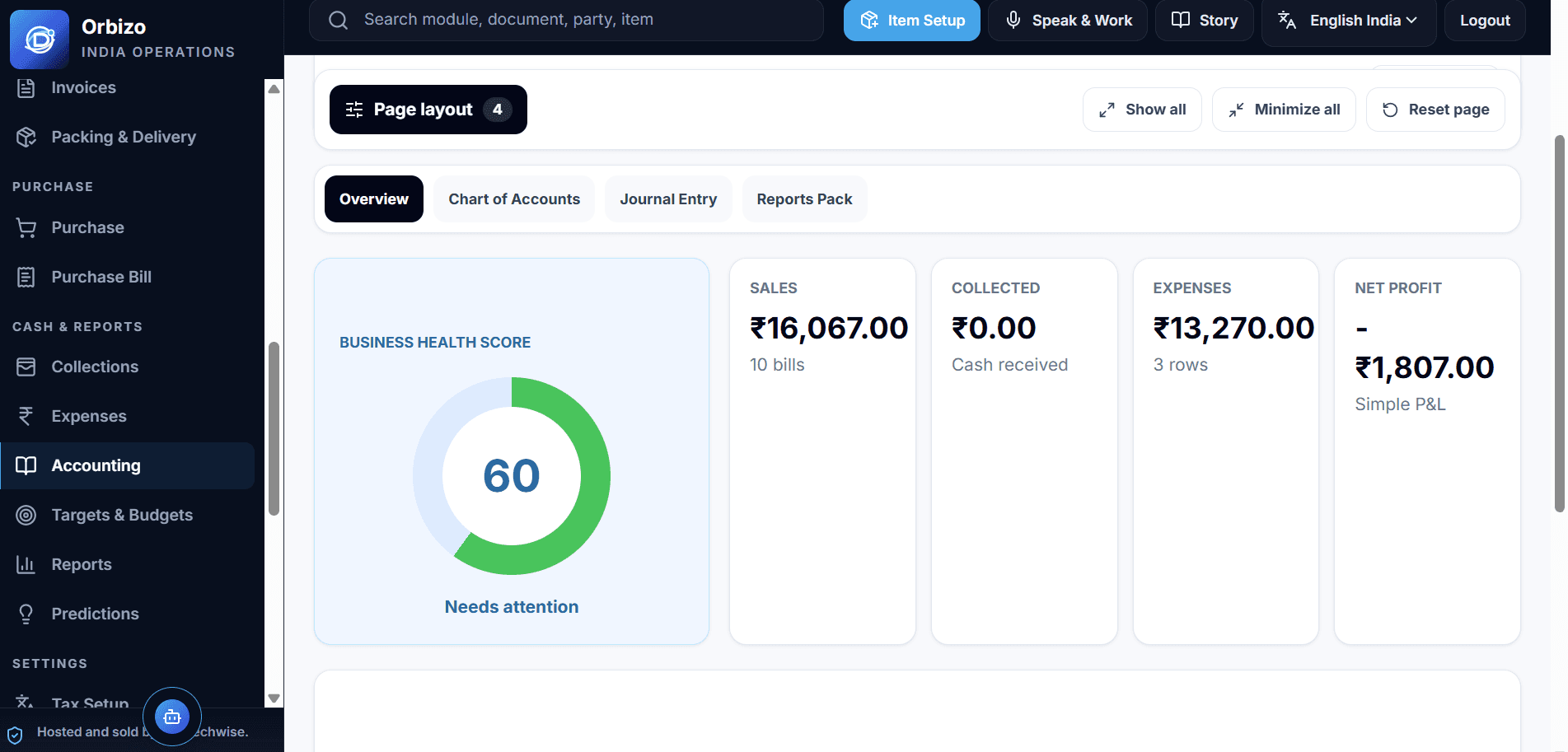Accounting — live Business Health Score and reports pack.